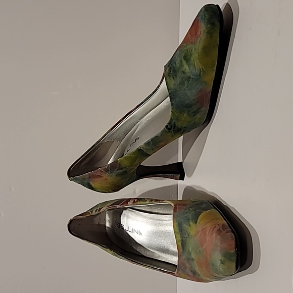 Bellini Tamesis heels 8M embossed soft leather bright green pink floral print - Picture 1 of 8